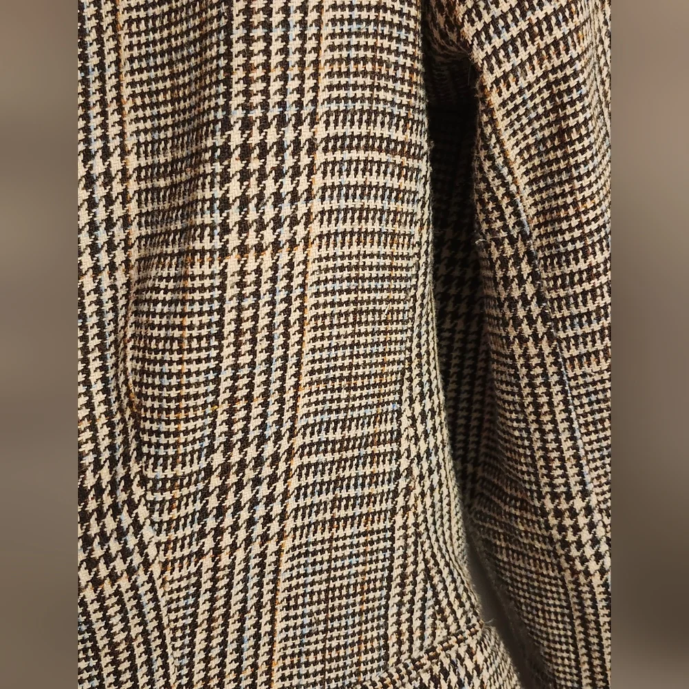 Brown Plaid Allegra K Blazer Professional Business Jacket Eclectic Grandpa Small - Picture 5 of 6